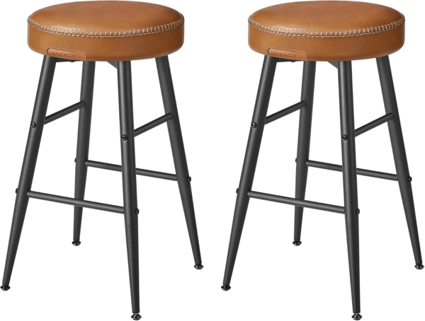 Vasagle ECHO Kollektion Barhocker, 2er Set, Barstuhl, Küchenstuhl, Kunstleder, 63 cm hoch, für Küche, Esszimmer, einfacher Aufbau, karamellbraun CBL080K01