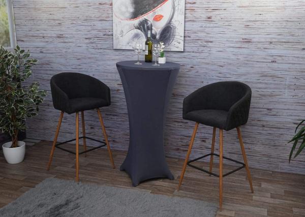 2er-Set Barhocker HWC-D72, Barstuhl Tresenhocker Küchenhocker mit Lehne, Metall Holzoptik ~ Stoff/Textil, anthrazit-grau Bild 2