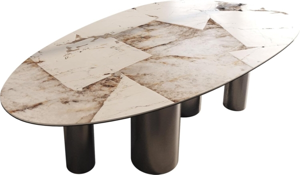 Esstisch Edge Oval 220x120 Keramik Iris FMG Patagonia Lappato Pilier Edelstahl Graphit