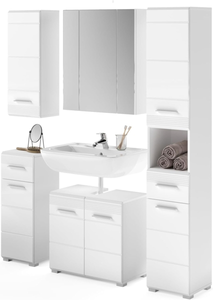 Badmöbel Set Leon in weiß Hochglanz 5-teilig 150 x 182 cm