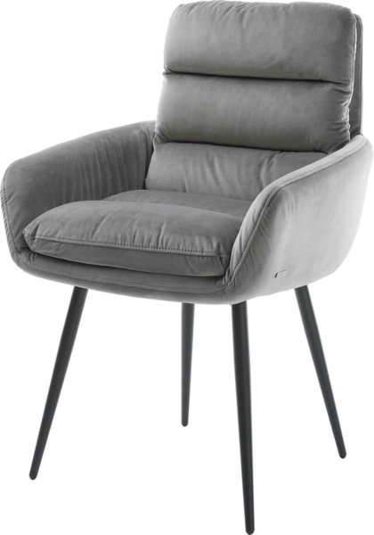 Esszimmerstuhl Abelia-Flex mit Armlehnen Samt Grau 4-Fuß konisch Schwarz
