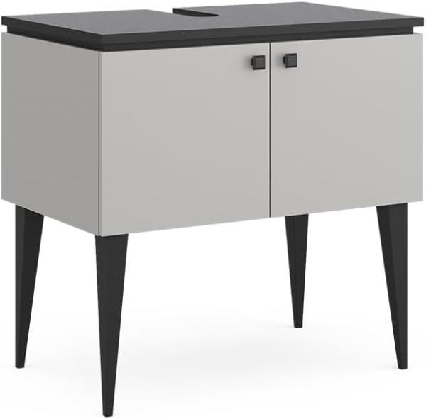 Vicco Waschtischunterschrank Gerta, 80 x 79 cm, Grau-Schwarz, Unterschrank Badezimmer