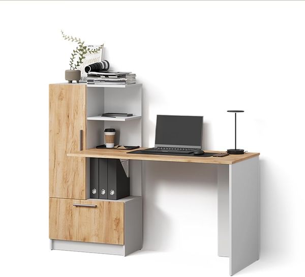 Livinity® Schreibtisch Lorena, Weiß/Goldkraft Eiche, 150 x 120.1 cm mit 2 Türen (1-St)
