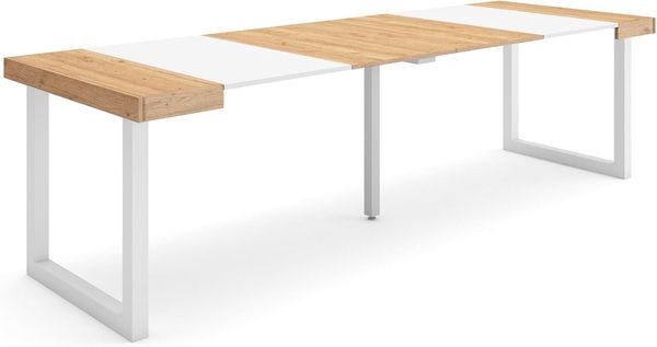 Skraut Home | Ausziehbarertisch | Multifunktionaler ausziehbarer | 260 | Für 12 Gäste | Massivholz Beine | Moderner Stil | Eiche und weiß