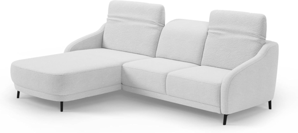 CAVADORE Ecksofa Blue/Moderne Eckcouch mit Longchair, inklusiv Kopfteilverstellung, Vorziehsitz motorisch, Klapptisch und mattschwarzen Metallfüßen / 271 x 93 x 191 / Flachgewebe, Mittelgrau Bild 6