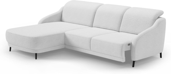 CAVADORE Ecksofa Blue/Moderne Eckcouch mit Longchair, inklusiv Kopfteilverstellung, Vorziehsitz motorisch, Klapptisch und mattschwarzen Metallfüßen / 271 x 93 x 191 / Flachgewebe, Mittelgrau Bild 5