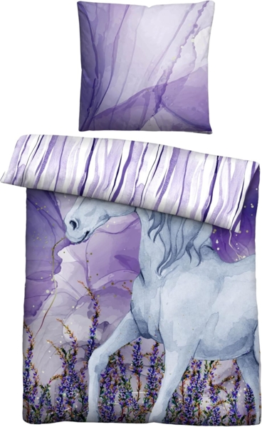 Traumhaft schlafen - Castell - Markenbettwäsche Baumwoll Renforce Bettwäsche 0400910 EINHORN, violett, 1x 135x200 cm + 1x 80x80 cm
