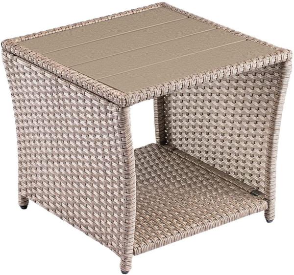 Casaria Beistelltisch (1-St), Polyrattan WPC Tischplatte 45x45x40cm Wetterfest Outdoor Garten