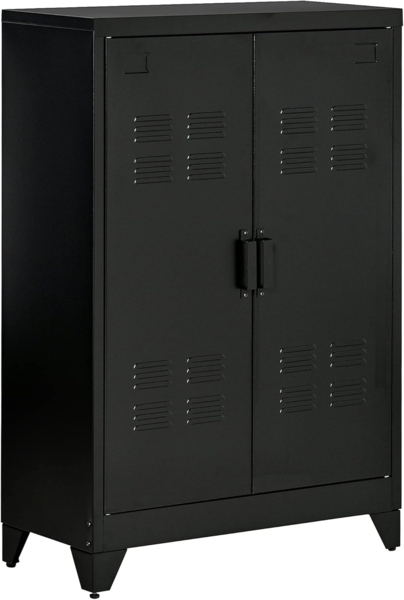 HOMCOM Highboard Aktenschrank mit Lamellentüren (Aufbewahrungsschrank, 1 St, Lagerschrank), Schwarz 75 x 33 x 110 cm