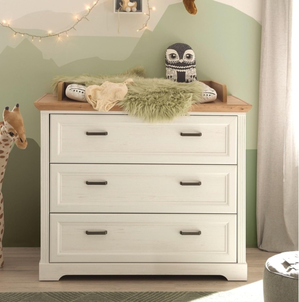 Jasmin Praktische Baby Wickelkommode inkl. Wickelaufsatz in Anderson Pinie Optik, Artisan Eiche Optik - Vielseitiger Wickeltisch im Landhausstil mit viel Stauraum - 114x94-107x82 cm (B/H/T) Bild 5