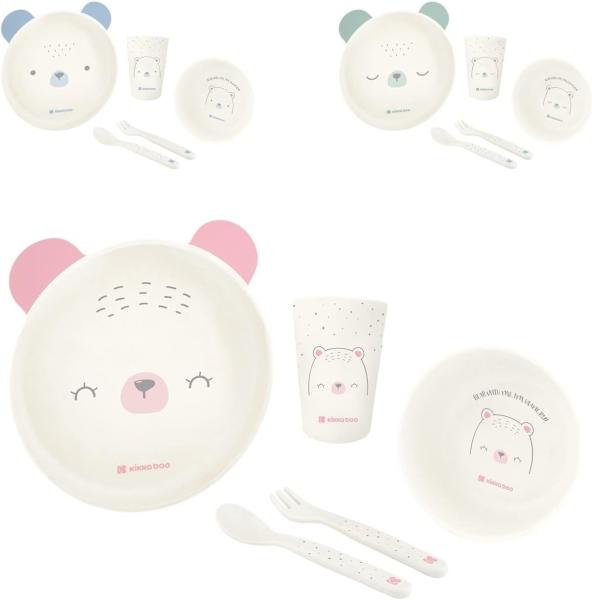 Kikkaboo Kindergeschirr Set Bear with me 5-teilig, Tiermotiv, Schale, Besteck pink