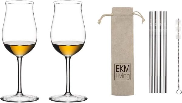 Riedel 2er Set SOMMELIERS COGNAC V.S.O.P. 4400/71 und 4 EKM Living Trinkhalme aus Edelstahl