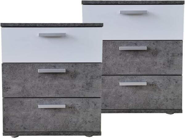 HTI-Living Nachtschrank Nachtkommode 3 Schubladen Nina Beton Weiß 2er-Set (Set, 2-St, 2 Nachtschränke) Nachtschrank Nachttisch