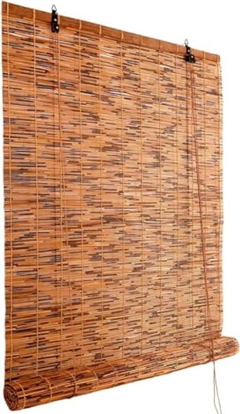 Bambus Rollo 100x220 cm (Breite x Höhe) Sichtschutz und Sonnenschutz Jalousie Vorhang für Fenster, Tür, Balkon und Garten | Handgefertigtes Bambusrollo aus Schilfrohr mit Seiljustierung Wohnzimmer
