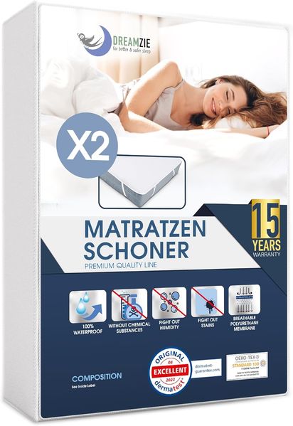 Matratzenschoner 140x190 cm Wasserdicht (2er-Set) Oeko-TEX Zertifiziert von Dreamzie - Atmungsaktive Matratzenauflage