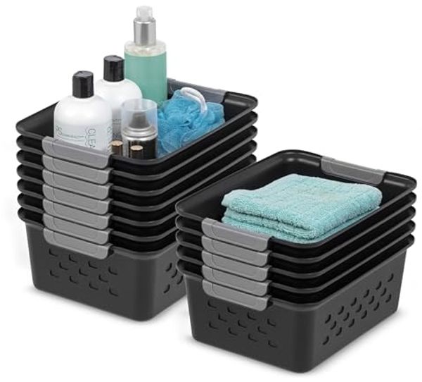 Iris Ohyama, 12er-Set 5L, aufbewahrungskörbe aus Kunststoff, Vielseitige Ordnungsbox, Stapelbar & platzsparend, Nachhaltige Organisation, BPA-frei, Körbe & Behälter für Bad & Küche, Schwarz, OSB-S