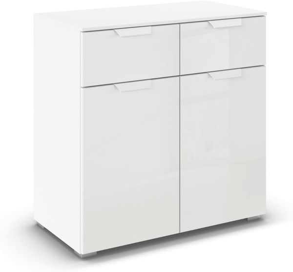 rauch Aditio Box, Kommode, 2-türig, 2 Schubladen mit Glasfront, mit Softclose-Funktion, Farbe Weiß, BxHxT 80x81x42cm