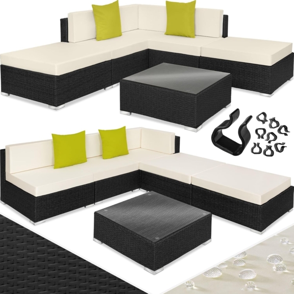 tectake Loungeset Rattan Lounge, (Set, 6-tlg), mit Aluminiumgestell