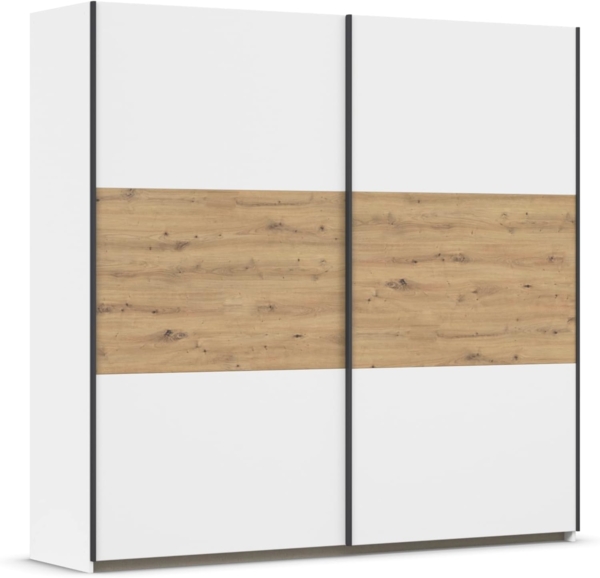 Rauch Möbel Neo, Schwebetürenschrank, Kleiderschrank, Kleiderschränke, Garderobe, Schrank mit Stauraum, 2-türig, Farbe Weiß/Eiche Artisan, 218 x 210 x 59 cm