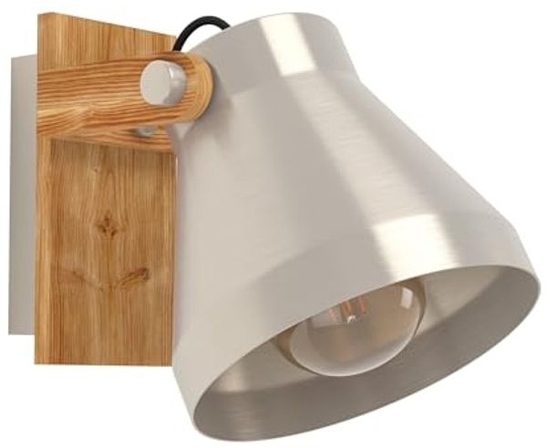 Eglo 43948 Spotleuchte CAWTON Stahl, Holz stahlfarben, braun rustikal E27 1X40W L:16cm H:19. 5cm dimmbar
