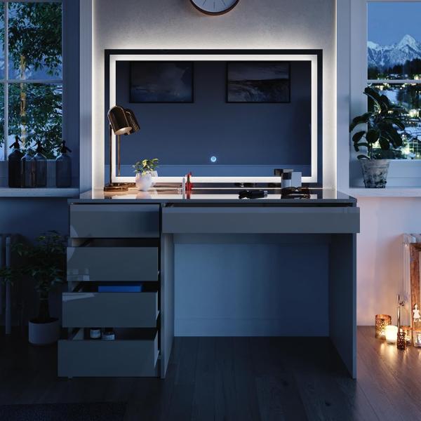 Schminktisch Sherry Greige Hochglanz 120 cm mit LED-Spiegel Vicco Bild 5