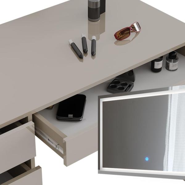 Schminktisch Sherry Greige Hochglanz 120 cm mit LED-Spiegel Vicco Bild 6