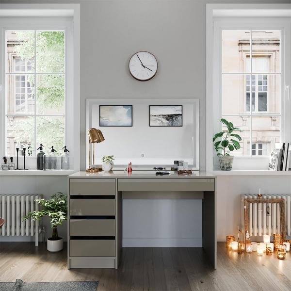 Schminktisch Sherry Greige Hochglanz 120 cm mit LED-Spiegel Vicco Bild 4