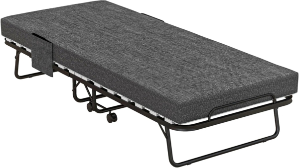 HOMCOM Gästebett tragbares Einzelbett, Seitentaschen (Gästebett, 1-St, Klappbett) mit 10cm Matratze, Dunkelgrau