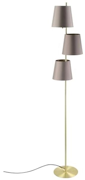 Eglo 99612 Stehleuchte ALMEIDA 2 Stahl messing-gebürstet; Textil cappuccino, messing E14 3X40W H:167cm Ø32cm mit Fußtrittschalter