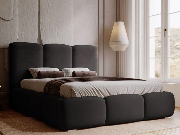 GRAINGOLD Bubble Bett 180x200, Polsterbett mit Bettkasten, Polsterbett mit Stauraum, Samt, mit Lattenrost, mit Kopfteil, ohne Matratze (Schwarz, 180x200)