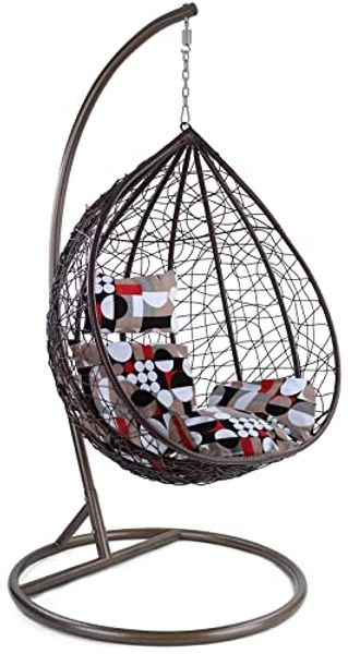 Luxus Hängesessel Miami XL Polyrattan mit Korb Gestell braun Kissen Modern Style