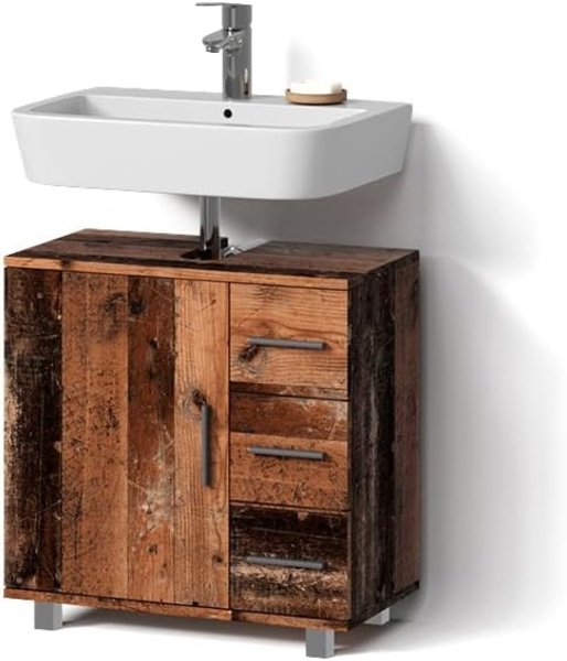 Livinity® Waschbeckenunterschrank Eisak, Eiche rustikal, 60 x 60 cm mit Tür und 3 Schubladen