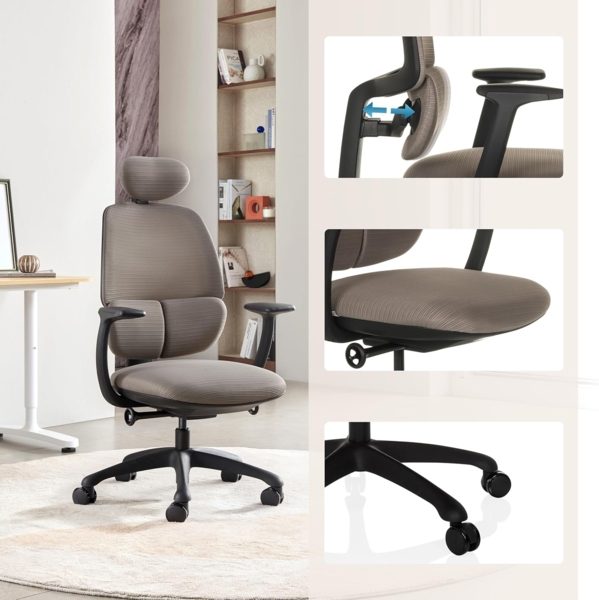 hjh OFFICE Ergonomischer Bürostuhl RI-Cover Drehstuhl mit Verstellbarer Lordosenstütze, atmungsaktive Rückenlehen, Grau Bild 6