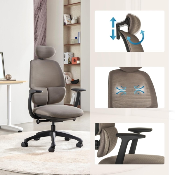 hjh OFFICE Ergonomischer Bürostuhl RI-Cover Drehstuhl mit Verstellbarer Lordosenstütze, atmungsaktive Rückenlehen, Grau Bild 5