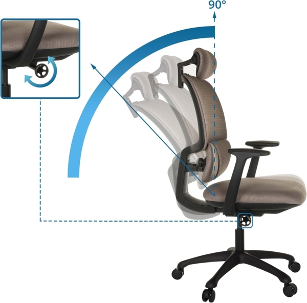 hjh OFFICE Ergonomischer Bürostuhl RI-Cover Drehstuhl mit Verstellbarer Lordosenstütze, atmungsaktive Rückenlehen, Grau Bild 4