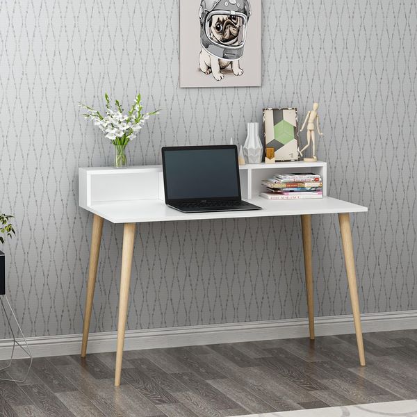 Modern Study Desk, White, 120 x 75 x 60 cm | 100% Melamine Coated Particle Board | Stylish & Functional for Home Office & Study Spaces