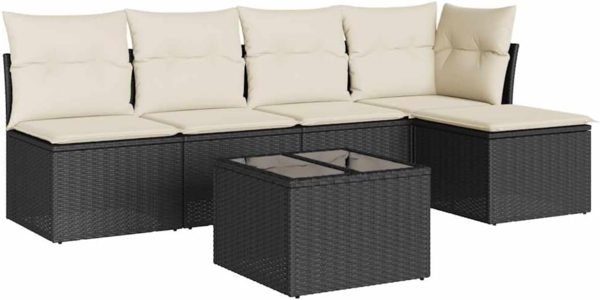 vidaXL 6-tlg. Garten-Sofagarnitur mit Kissen Schwarz Poly Rattan 3217526