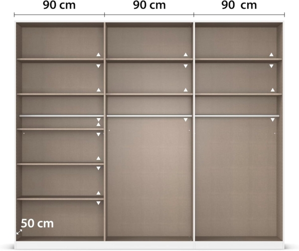 Rauch Möbel Alabama, Kleiderschrank, Garderobenschrank, 6-türig, Zubehör Classic, 3 Kleiderstangen, 9 Einlegeböden, Farbe Weiß/Eiche Artisan, Holz, Griff Grau metallic, 271 x 229 x 54 cm Bild 7