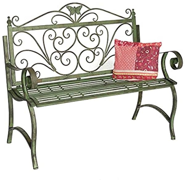 DanDiBo Gartenbank Metall Wetterfest Patina Grün 120 cm 2 Sitzer Sitzbank 96021 Parkbank Eisen Garten