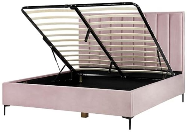 Bett mit Stauraum SEZANNE 180 x 200 cm Samtstoff Rosa