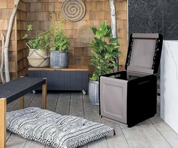 Dmora - Lille-Koffer, Mehrzwecktruhe, Aufbewahrungskoffer, Aufbewahrungsbox, 100 % Made in Italy, 54 x 53 x 57 cm, Hellgrau und Schwarz