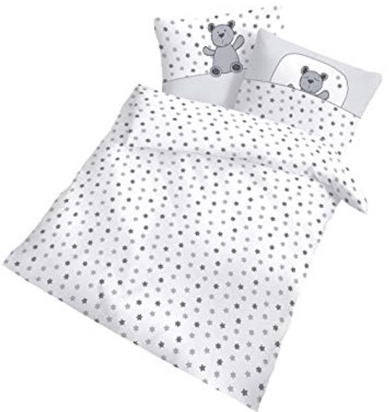 STERNE Babybettwäsche · Kinderbettwäsche für Mädchen & Jungen ☆ SLEEP LITTLE BEAR · Stars & Teddy Bär · Bettbezug 100x135 + Kissenbezug 40x60 cm
