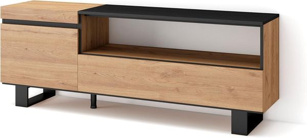 Skraut Home | TV-Schrank, Lowboard | für Wohnzimmer und Esszimmer | 150 x 57 x 35 cm | Für TV-Geräte bis zu 65" | Industriedesign | Moderner Stil | Eiche Schwarz