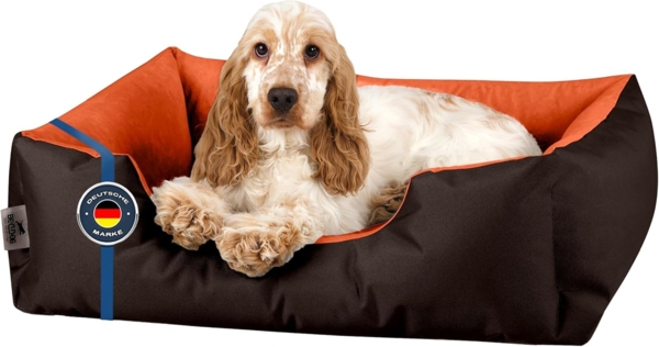 BedDog 'LUPI' Hundebett, waschbar, mit Rand, Cordura / Microfaser-Velours, SUNSET (braun/orange), L 70 x B 55 x H 18 cm