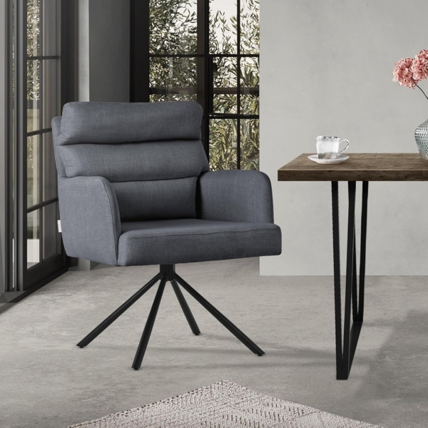 ML-DESIGN Polsterstuhl Esszimmerstühle mit Rücken- & Armlehne moderne Design Küchenstühle (1 St), Armlehnstuhl Anthrazit aus Polyester 180° Drehbar ergonomische Sessel