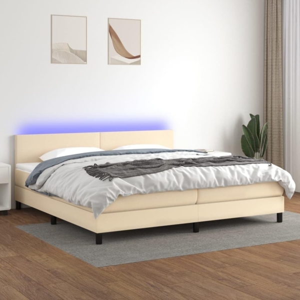 Boxspringbett mit Matratze & LED Stoff Creme 200x200 cm, Härtegrad: H2 [3133026]