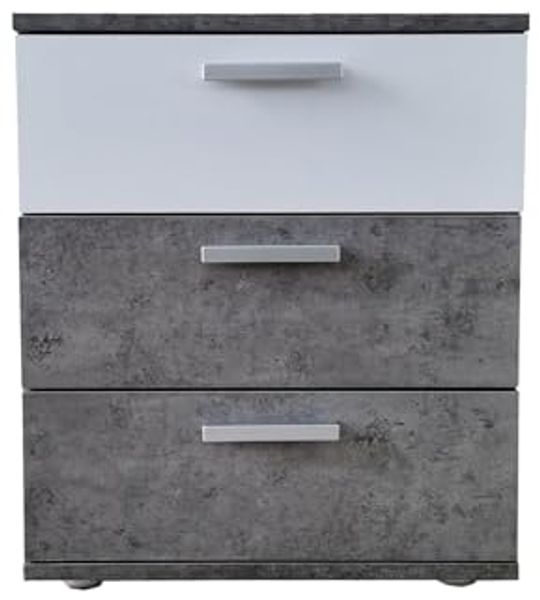HTI-Living Nachtschrank Nachtkommode 3 Schubladen Nina Beton Weiß (Stück, 1-St, 1 Nachtschrank) Nachtschrank Nachttisch