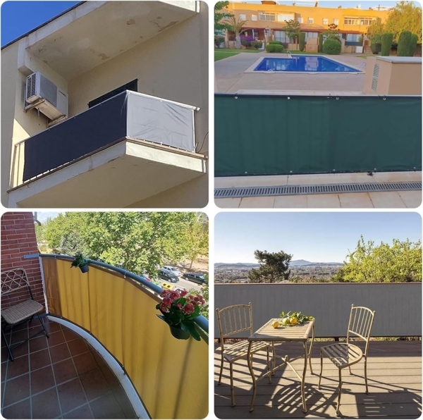 SUNNY GUARD Balkon Sichtschutz 65x1000 cm Balkonverkleidung Balkonabdeckung Balkonumspannungen,UV-Schutz,Wind und wasserdicht,Geeignet für Balkon,Garten,mit Kabelbinder,Cremeweiß,Benutzerdefinierte Bild 6