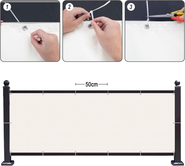 SUNNY GUARD Balkon Sichtschutz 65x1000 cm Balkonverkleidung Balkonabdeckung Balkonumspannungen,UV-Schutz,Wind und wasserdicht,Geeignet für Balkon,Garten,mit Kabelbinder,Cremeweiß,Benutzerdefinierte Bild 4