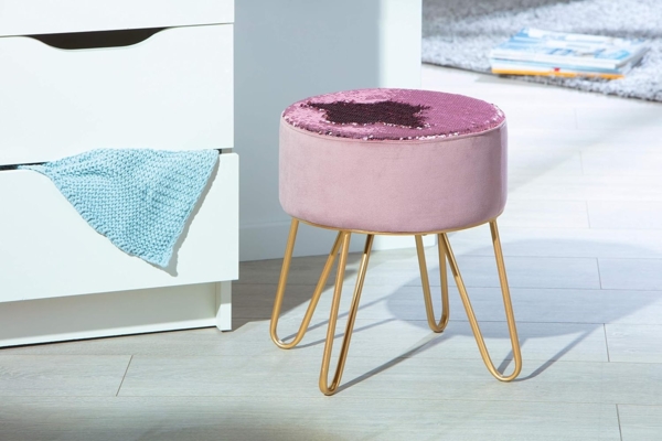 Hocker 'Belize' Samt altrosa mit Fußgestell aus Metall Bild 2